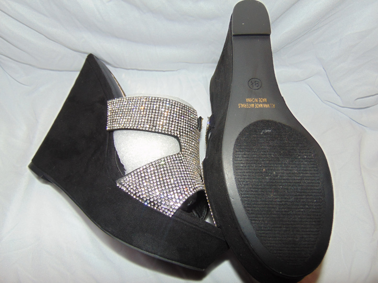 Lilianna Rhinestone Black Wedge Platform Slide